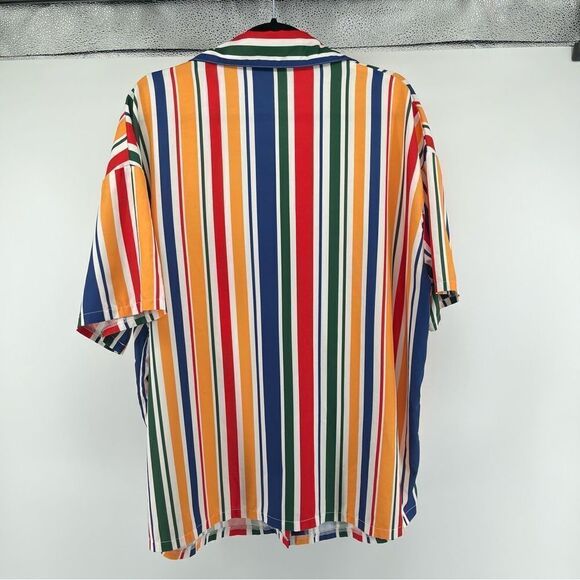 SHEIN Curve Women’s Rainbow Striped Collared Short Sleeve Button Front Top 4XL - Picture 8 of 11